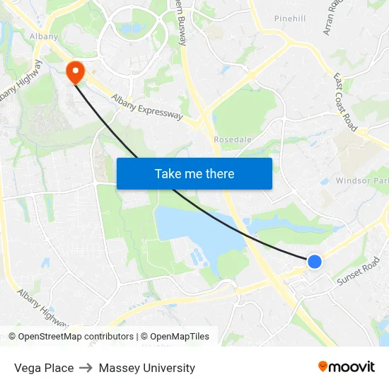 Vega Place to Massey University map