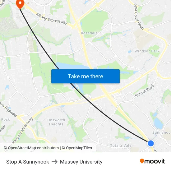 Stop A Sunnynook to Massey University map
