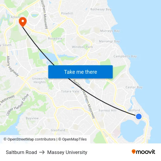 Saltburn Road to Massey University map