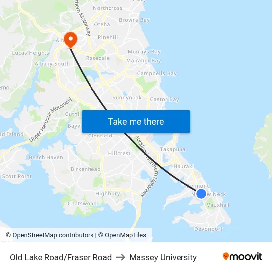 Old Lake Road/Fraser Road to Massey University map