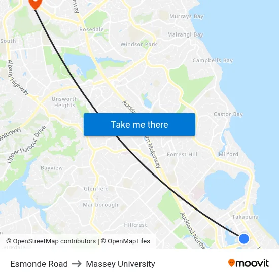 Esmonde Road to Massey University map