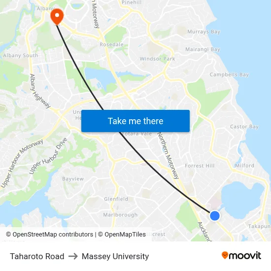 Taharoto Road to Massey University map