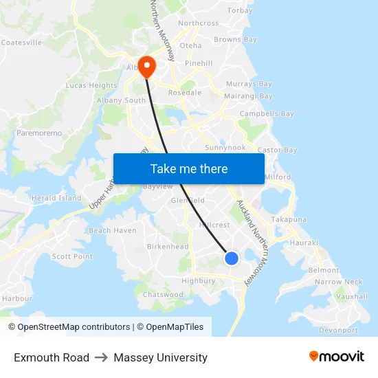 Exmouth Road to Massey University map