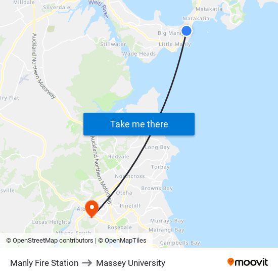 Manly Fire Station to Massey University map