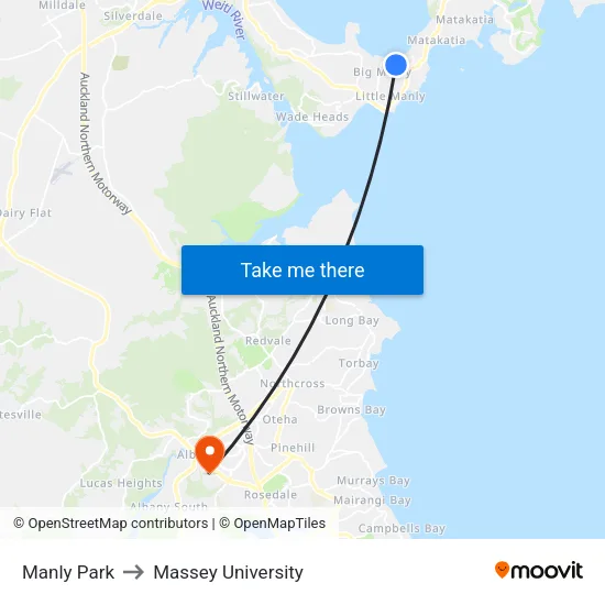Manly Park to Massey University map