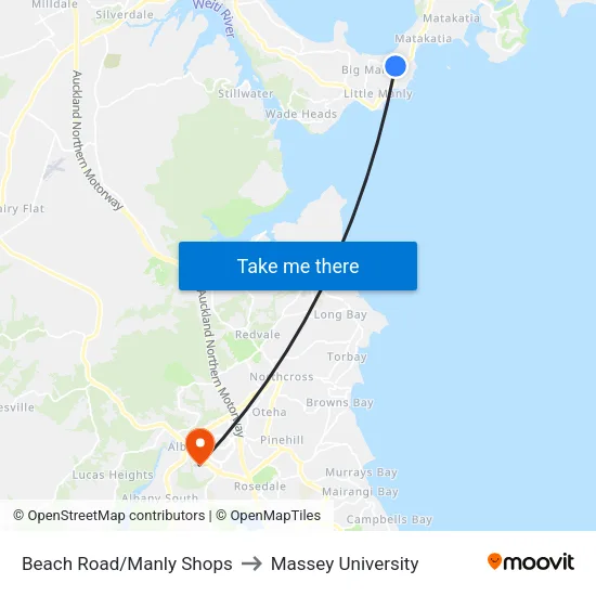 Beach Road/Manly Shops to Massey University map