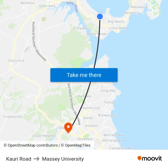 Kauri Road to Massey University map