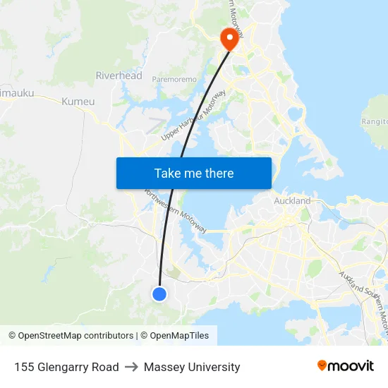 155 Glengarry Road to Massey University map