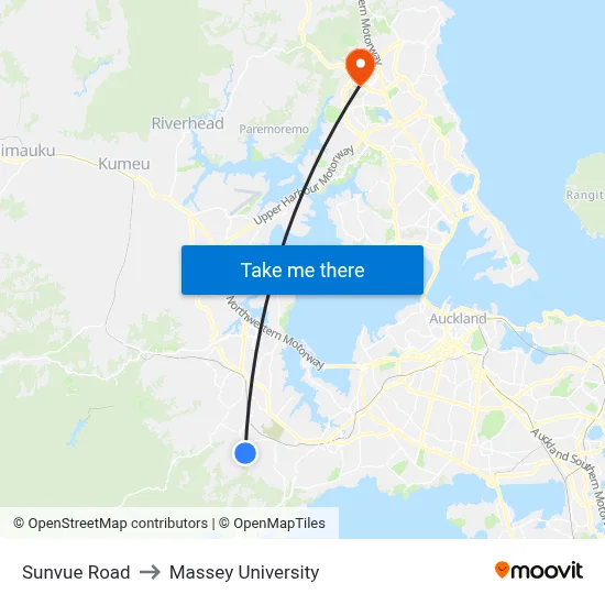 Sunvue Road to Massey University map