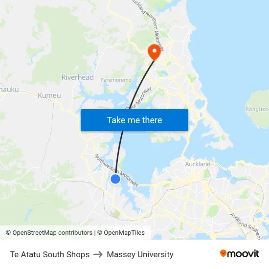 Te Atatu South Shops to Massey University map