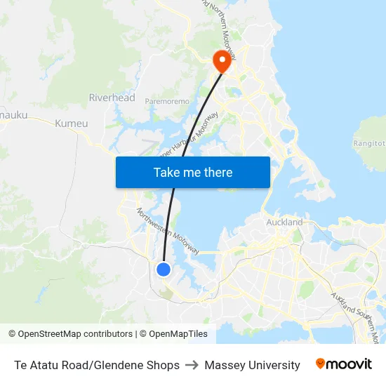 Te Atatu Road/Glendene Shops to Massey University map