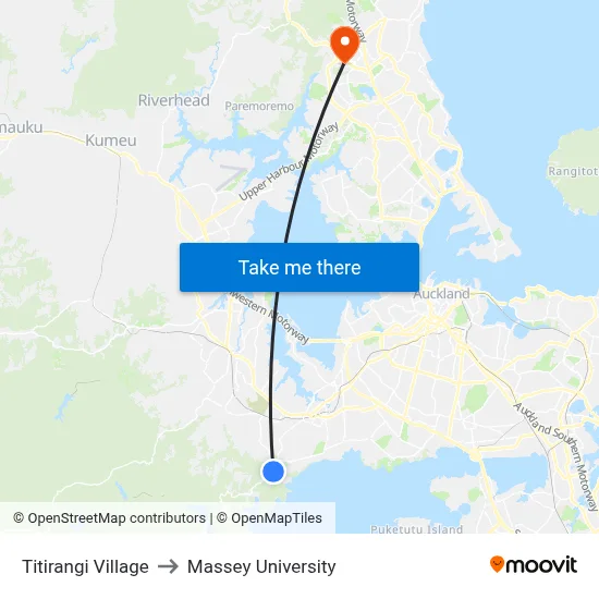 Titirangi Village to Massey University map