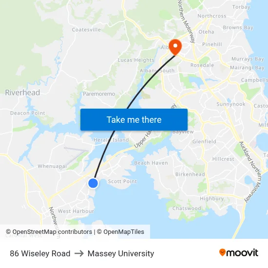 86 Wiseley Road to Massey University map
