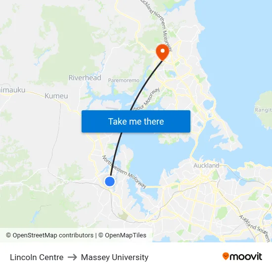 Lincoln Centre to Massey University map