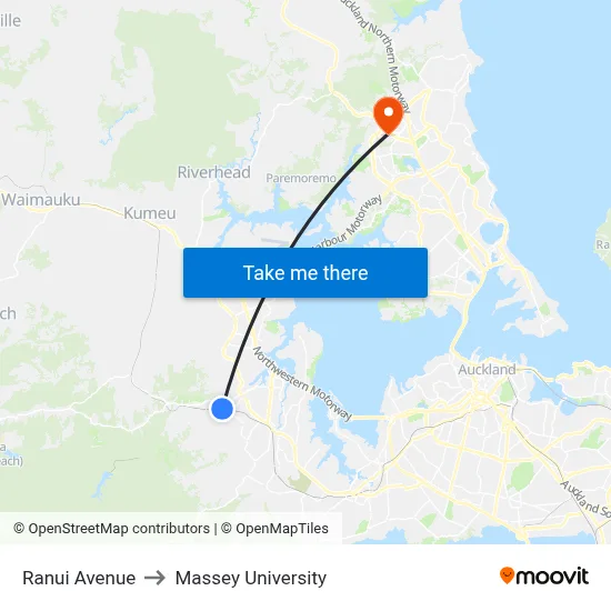 Ranui Avenue to Massey University map