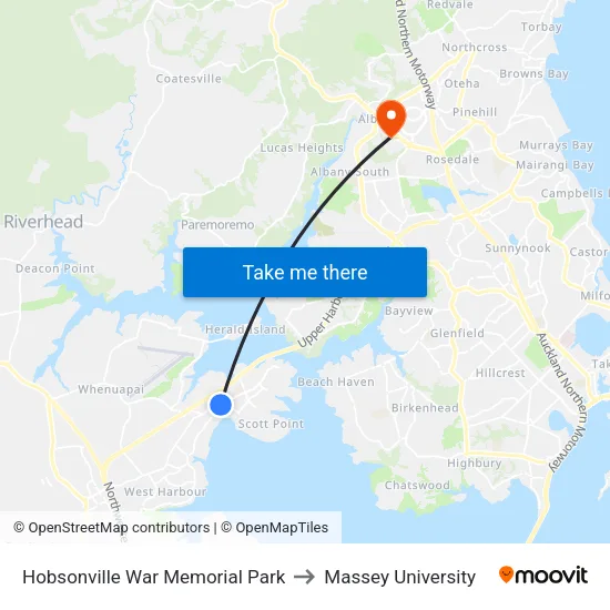 Hobsonville War Memorial Park to Massey University map