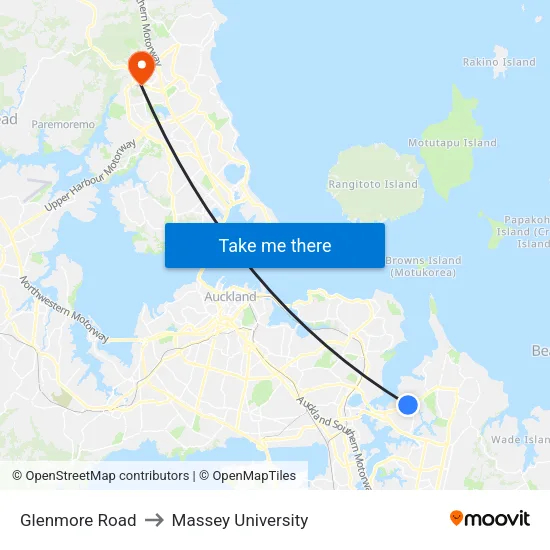 Glenmore Road to Massey University map