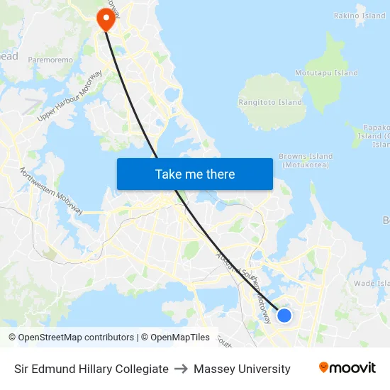 Sir Edmund Hillary Collegiate to Massey University map