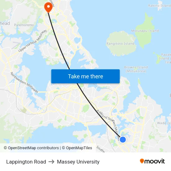 Lappington Road to Massey University map