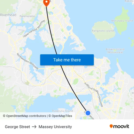 George Street to Massey University map