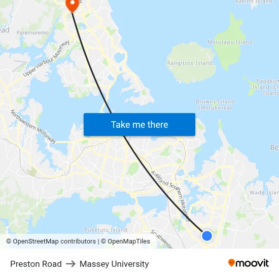 Preston Road to Massey University map