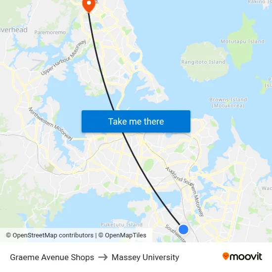 Graeme Avenue Shops to Massey University map