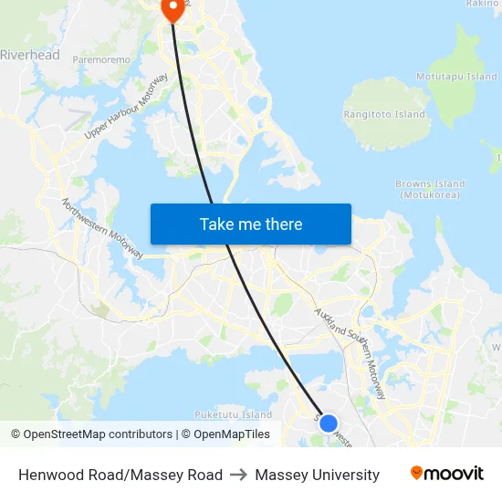 Henwood Road/Massey Road to Massey University map