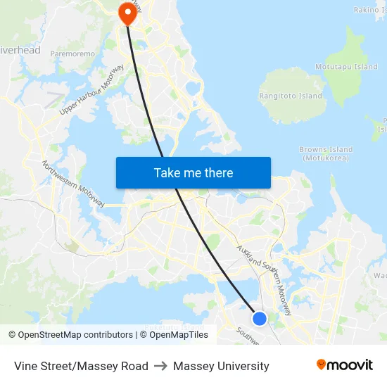 Vine Street/Massey Road to Massey University map