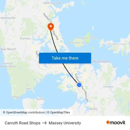 Carruth Road Shops to Massey University map