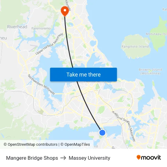 Mangere Bridge Shops to Massey University map