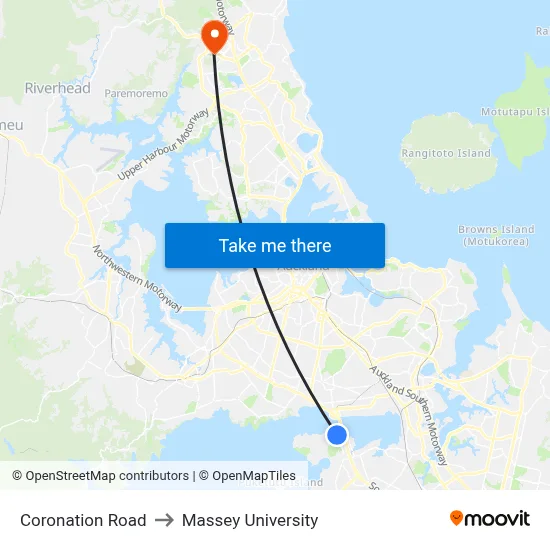 Coronation Road to Massey University map
