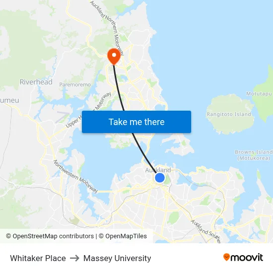 Whitaker Place to Massey University map