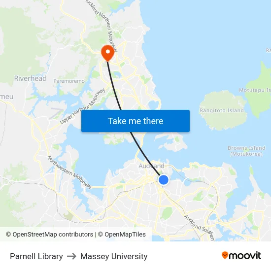 Parnell Library to Massey University map