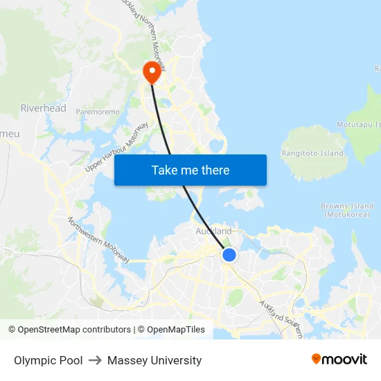 Olympic Pool to Massey University map