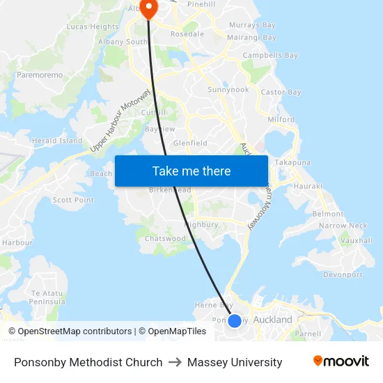 Ponsonby Methodist Church to Massey University map