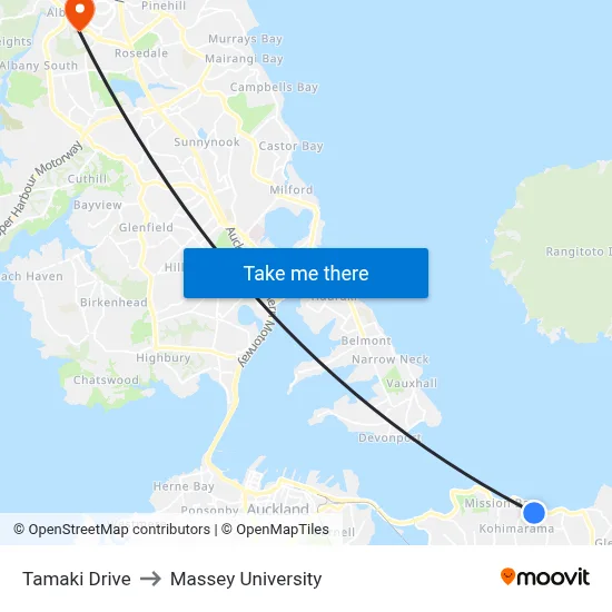 Tamaki Drive to Massey University map