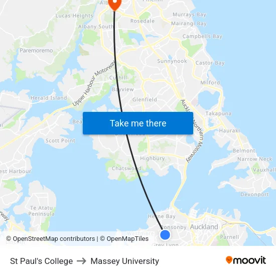 St Paul's College to Massey University map