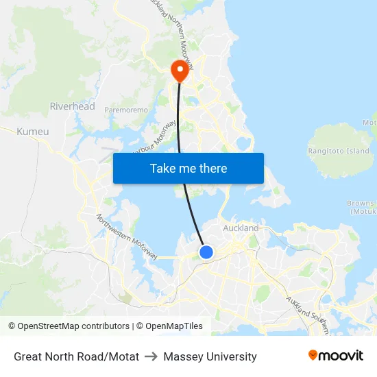 Great North Road/Motat to Massey University map