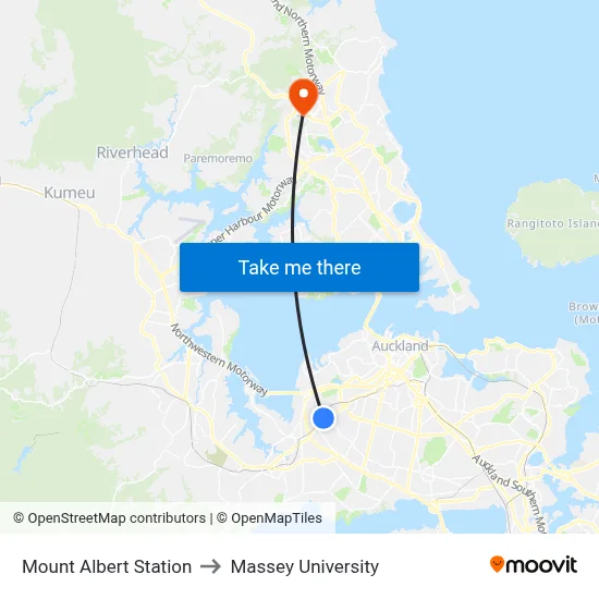 Mount Albert Station to Massey University map