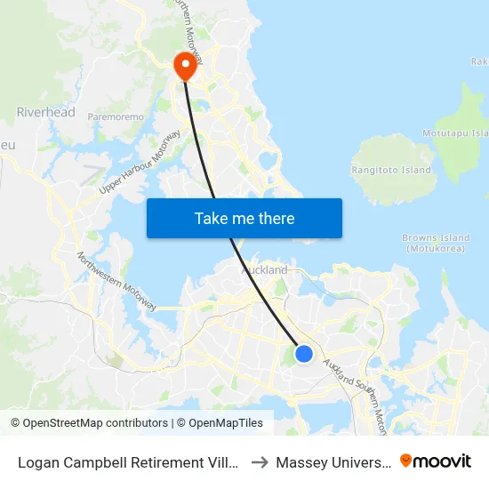 Logan Campbell Retirement Village to Massey University map