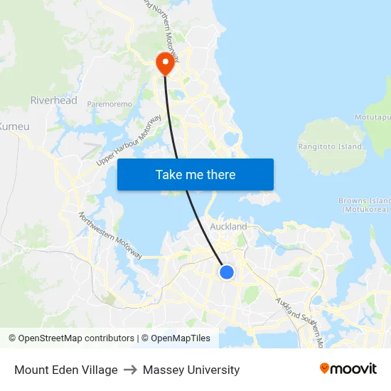 Mount Eden Village to Massey University map