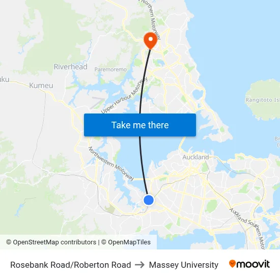 Rosebank Road/Roberton Road to Massey University map