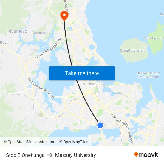 Stop E Onehunga to Massey University map