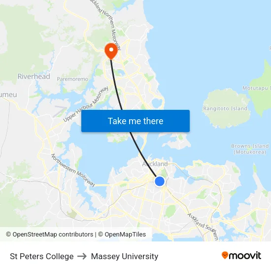 St Peters College to Massey University map