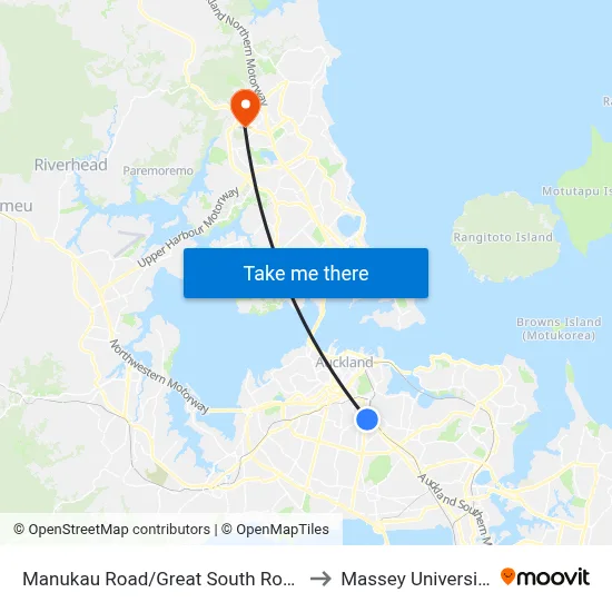 Manukau Road/Great South Road to Massey University map