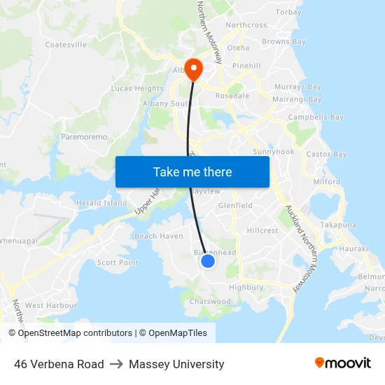 46 Verbena Road to Massey University map