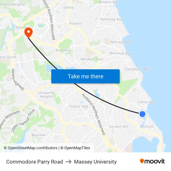 Commodore Parry Road to Massey University map