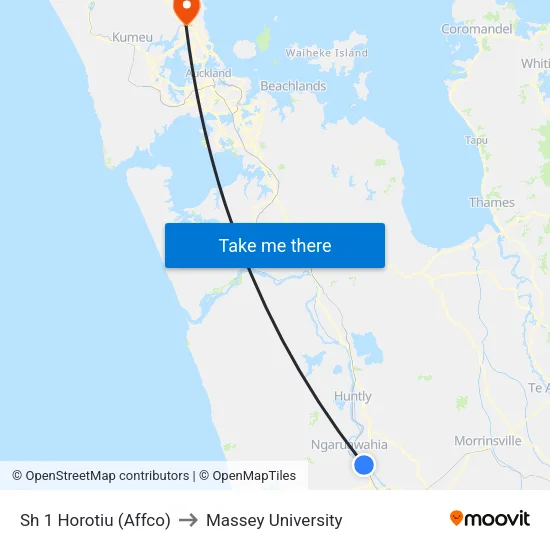 Sh 1, Horotiu (Affco) to Massey University map