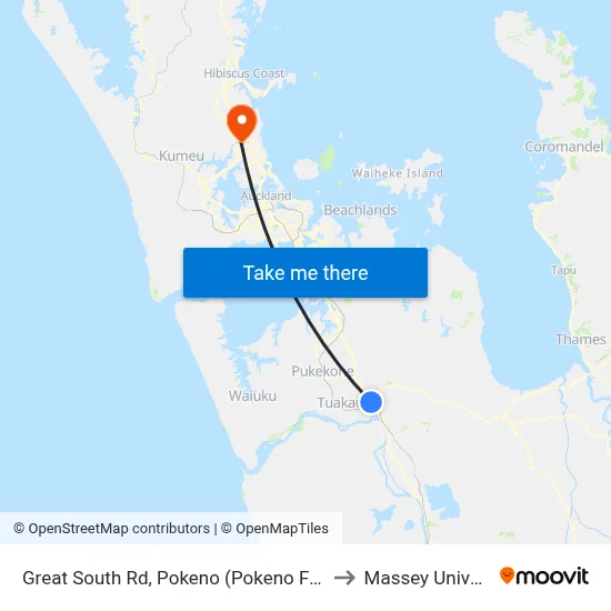 Great South Rd, Pokeno (Pokeno Fuel Stop) to Massey University map