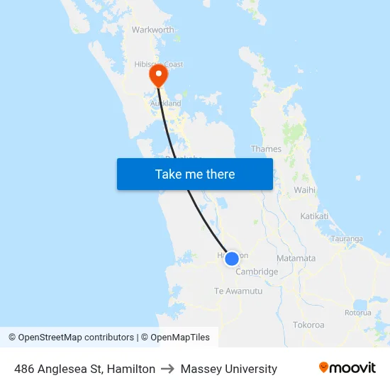 486 Anglesea St, Hamilton to Massey University map